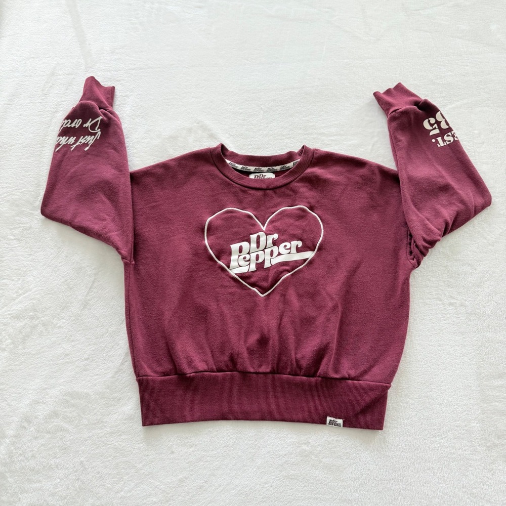 Dr Pepper Heart Logo Graphic Sweatshirt Maroon Small EST 1885 Sleeve Print‎